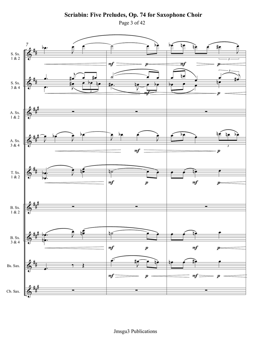 Scriabin: Five Preludes, Op. 74, for Saxophone Choir Woodwind Ensemble scores gallery preview page 3