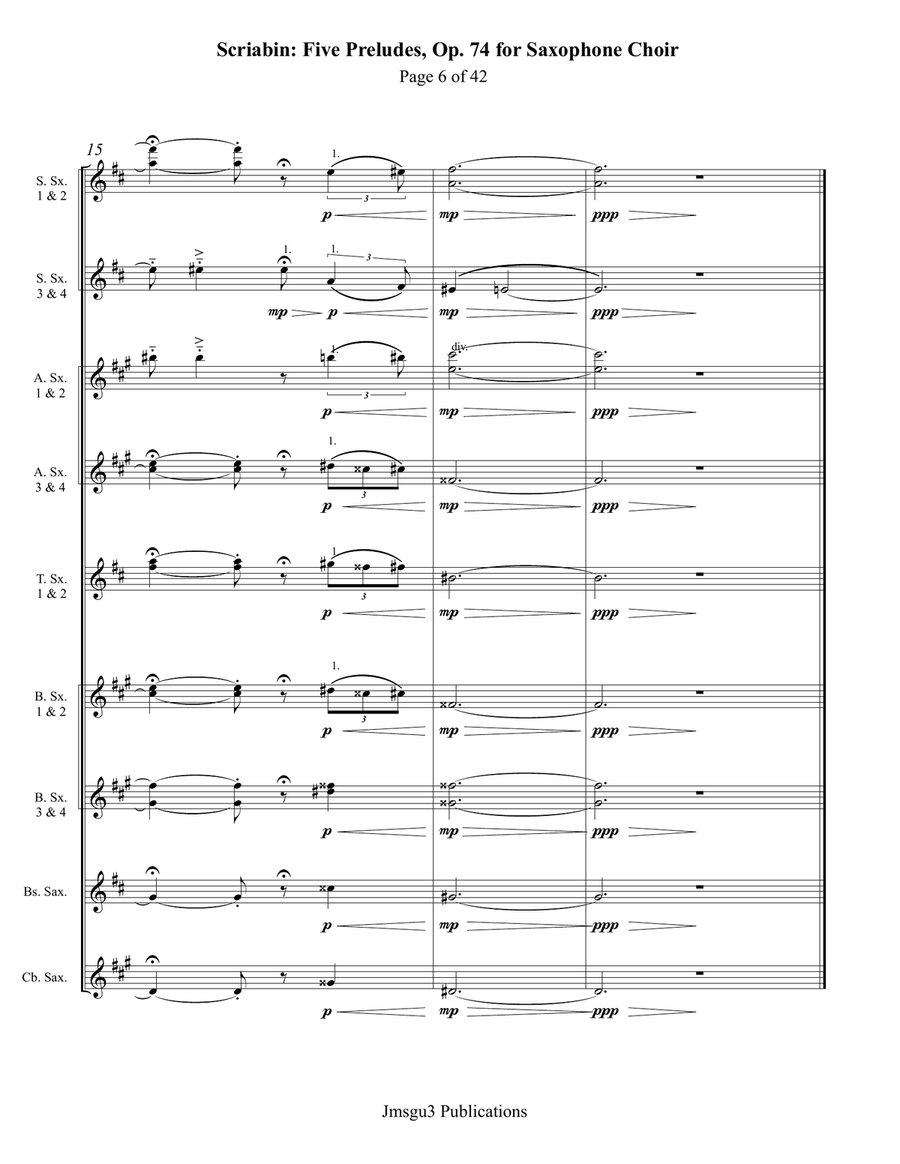 Scriabin: Five Preludes, Op. 74, for Saxophone Choir Woodwind Ensemble scores gallery preview page 6