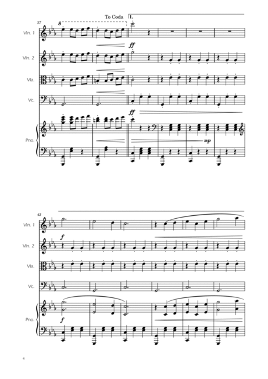Dmitri Shostakovich - Second Waltz - String Quartet w/ Piano String Quartet scores gallery preview page 4