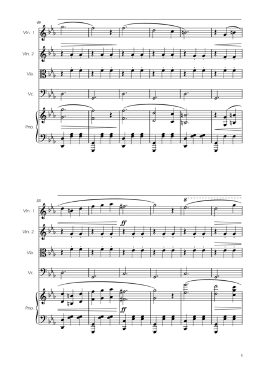 Dmitri Shostakovich - Second Waltz - String Quartet w/ Piano String Quartet scores gallery preview page 5