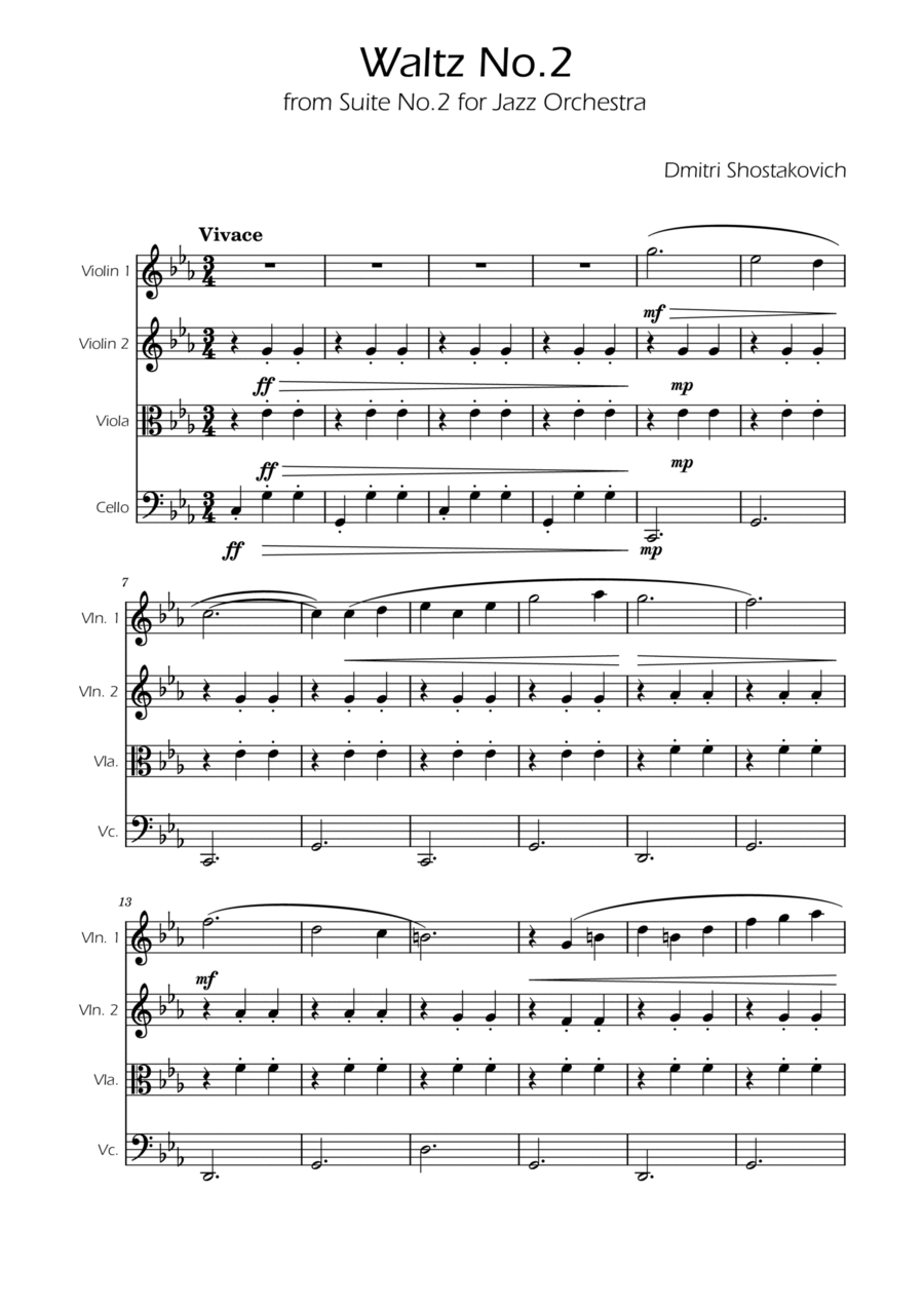 Dmitri Shostakovich - Second Waltz - String Quartet String Quartet scores gallery preview page 1