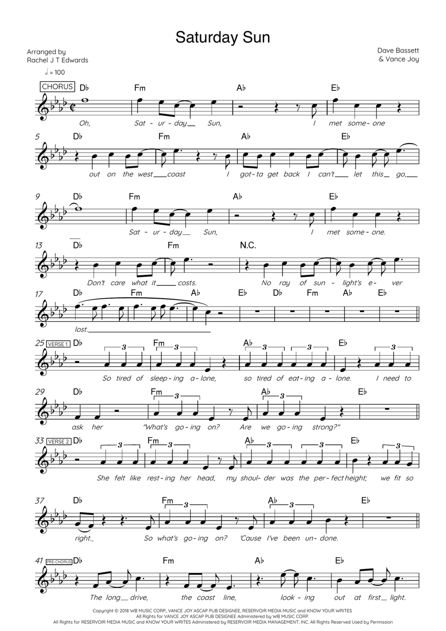 Saturday Sun Saturday Sun Piano Solo scores gallery preview page 2