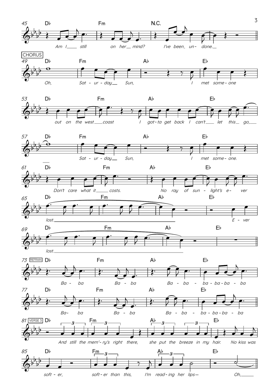 Saturday Sun Saturday Sun Piano Solo scores gallery preview page 3