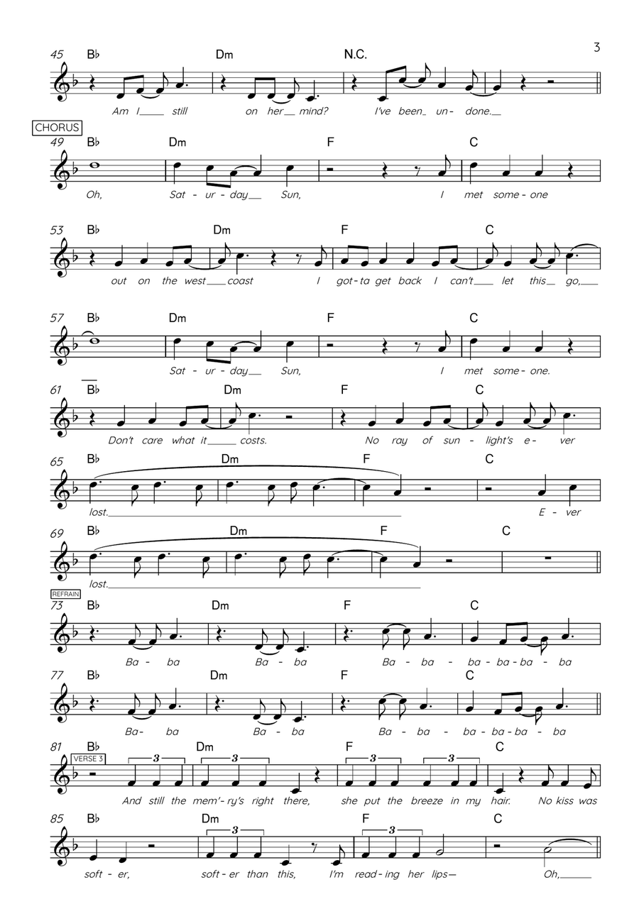 Saturday Sun Saturday Sun Piano Solo scores gallery preview page 3