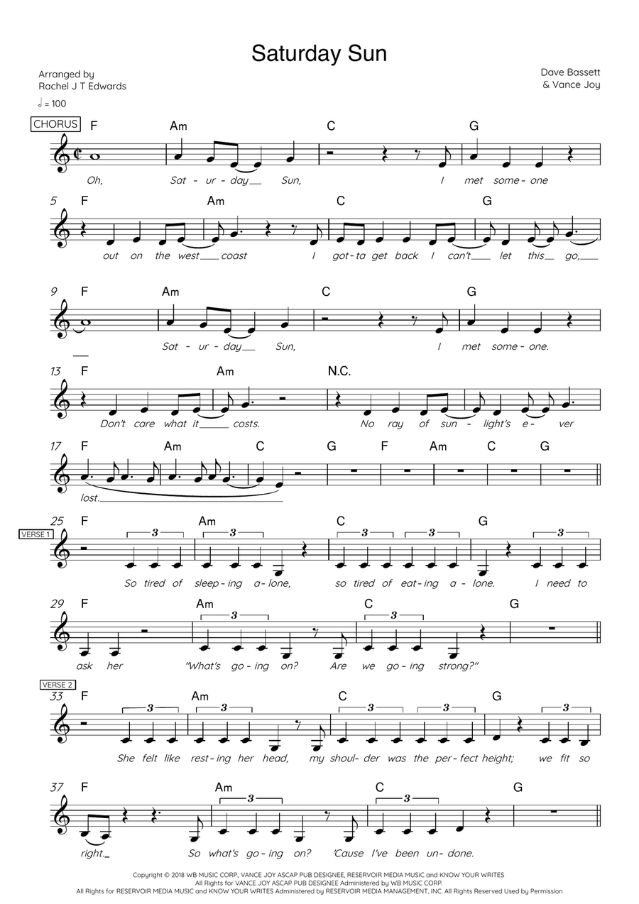 Saturday Sun Saturday Sun Piano Solo scores gallery preview page 2