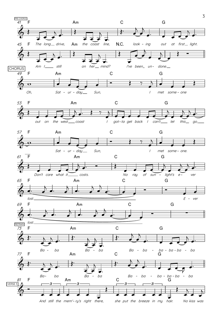 Saturday Sun Saturday Sun Piano Solo scores gallery preview page 3