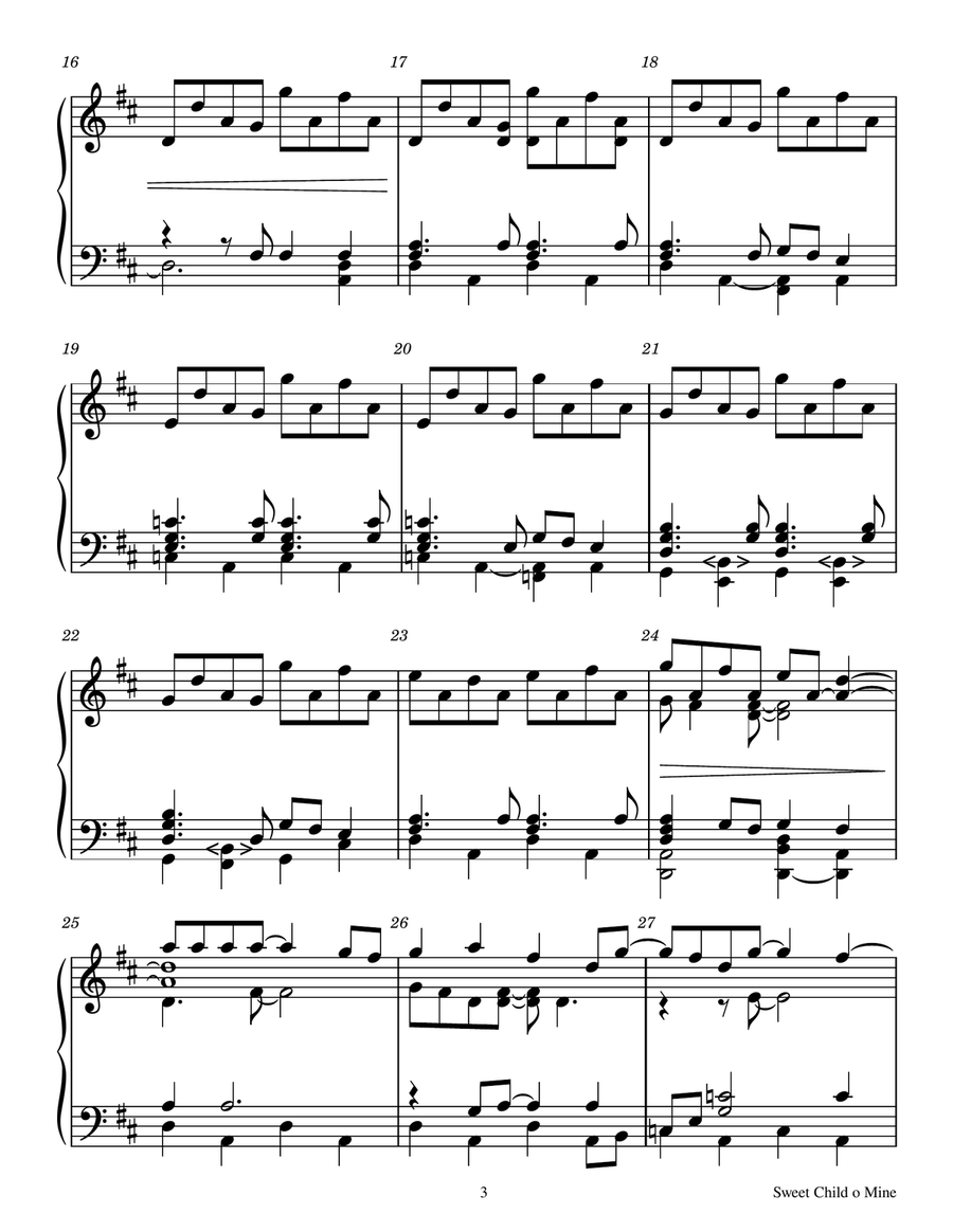Sweet Child O' Mine - Score Only Handbell Choir scores gallery preview page 3