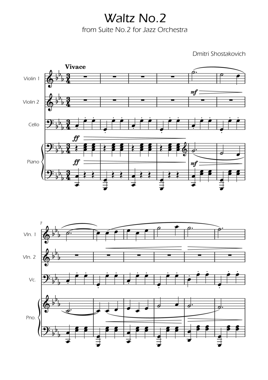Dmitri Shostakovich - Second Waltz - Strings Trio w/ Piano String Trio scores gallery preview page 1