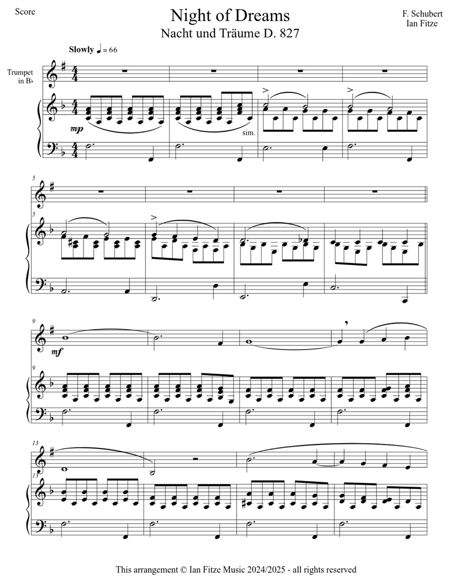 Night of Dreams (Nacht und Träume Op. 48 No. 2) B-Flat Trumpet scores gallery preview page 3
