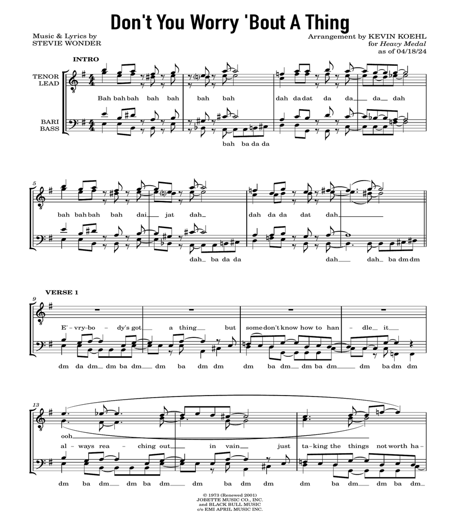 Don't You Worry 'bout A Thing 4-Part scores gallery preview page 1