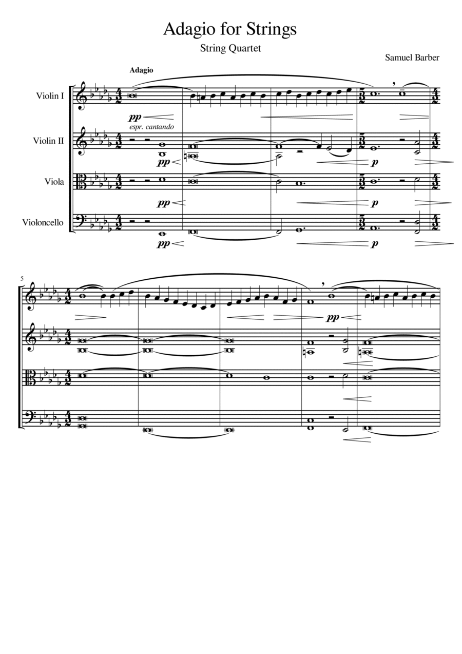 Adagio for Strings - String Quartet String Quartet scores gallery preview page 1