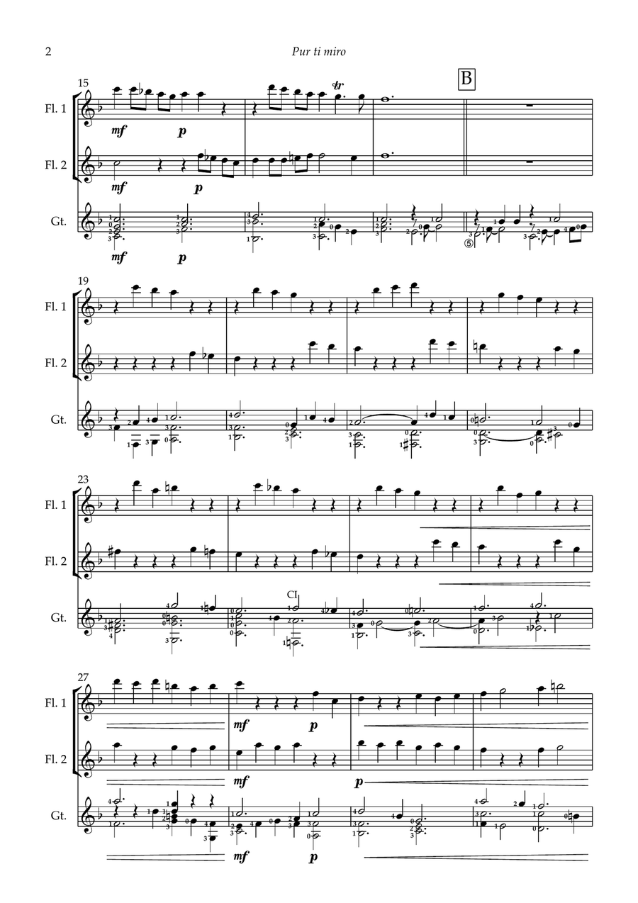 Pur ti miro (I adore you) for 2 flutes and guitar Flute Duet scores gallery preview page 2
