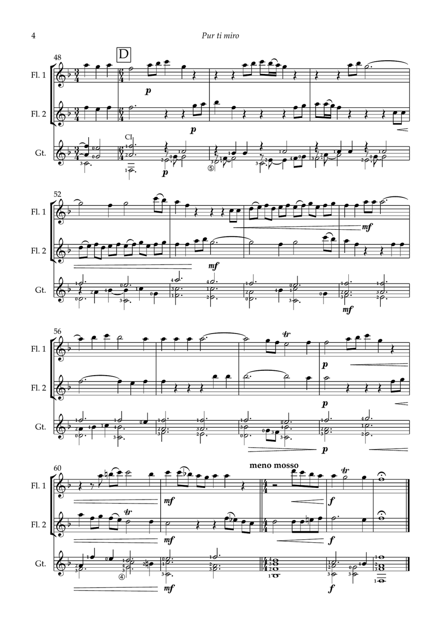Pur ti miro (I adore you) for 2 flutes and guitar Flute Duet scores gallery preview page 4