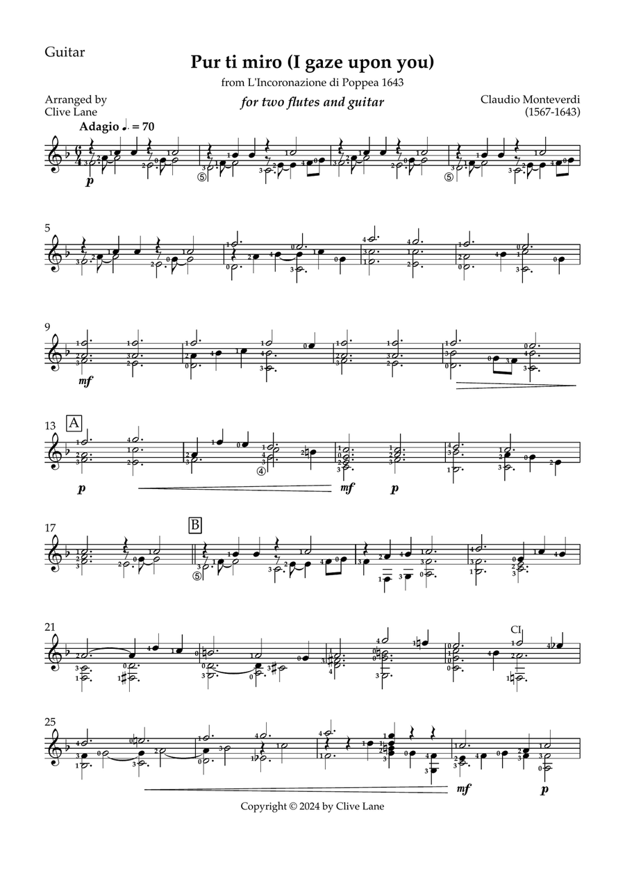 Pur ti miro (I adore you) for 2 flutes and guitar Flute Duet scores gallery preview page 5