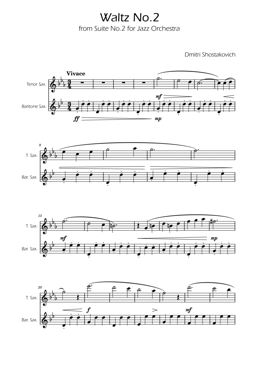 Dmitri Shostakovich - Second Waltz - Sax Duet Woodwind Duet scores gallery preview page 1