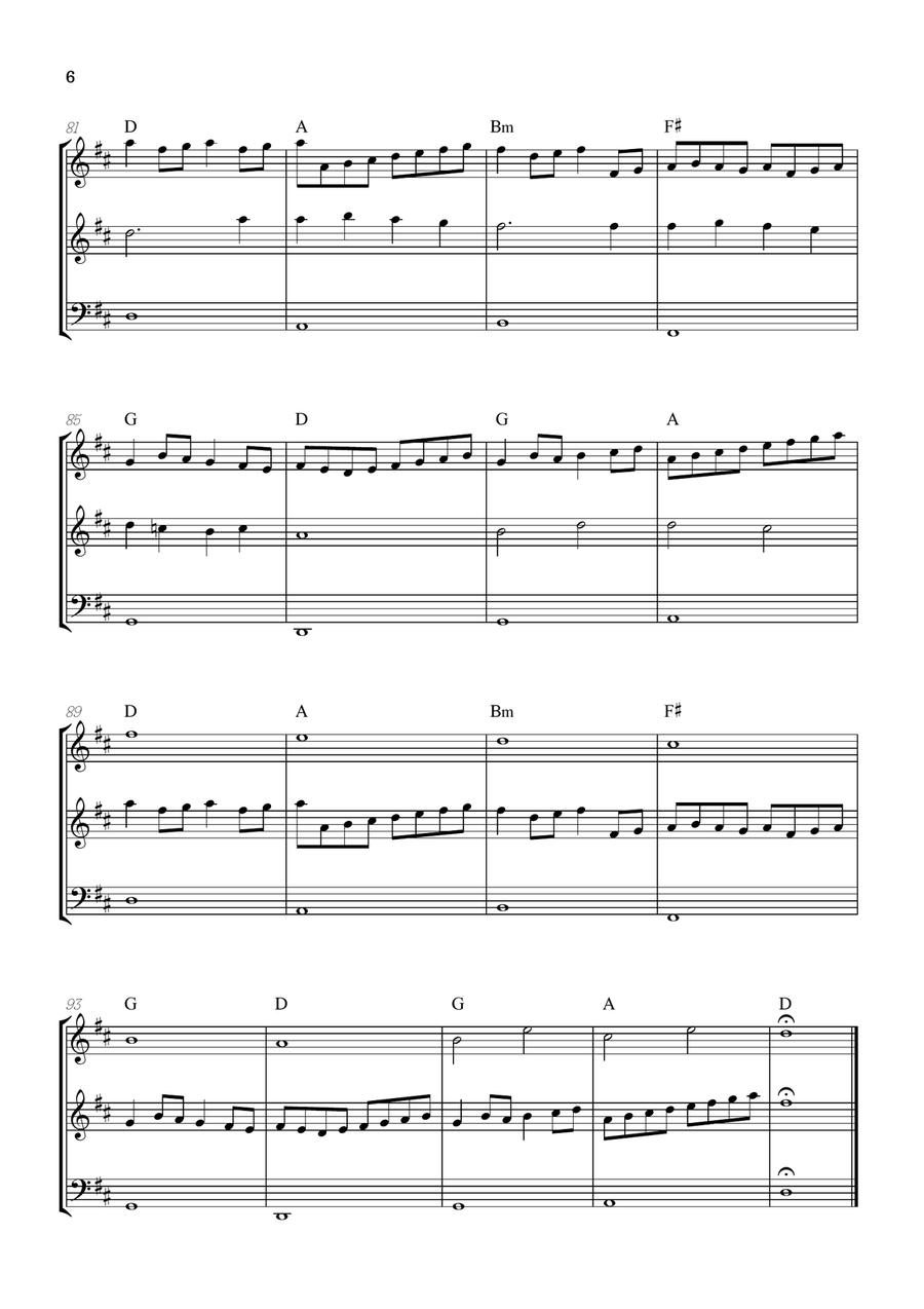 Pachelbel Canon in D • strings trio sheet music • violin, violin & cello [chords] String Trio scores gallery preview page 6