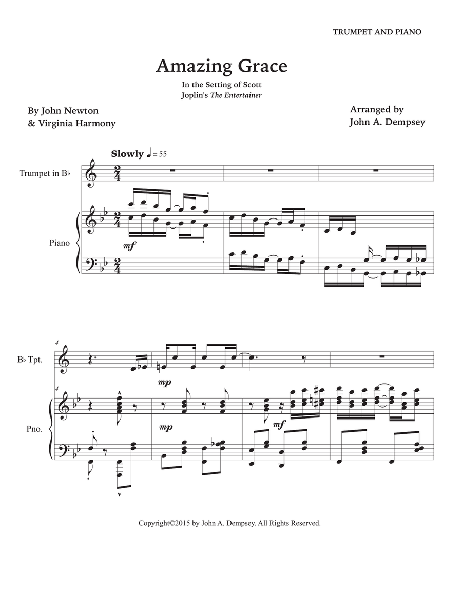 Amazing Grace / The Entertainer (Trumpet and Piano) B-Flat Trumpet scores gallery preview page 5