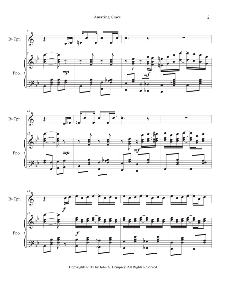 Amazing Grace / The Entertainer (Trumpet and Piano) B-Flat Trumpet scores gallery preview page 6