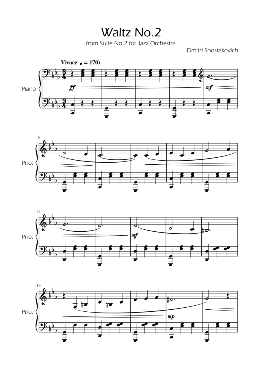 Dmitri Shostakovich - Second Waltz - Piano Piano Solo scores gallery preview page 1
