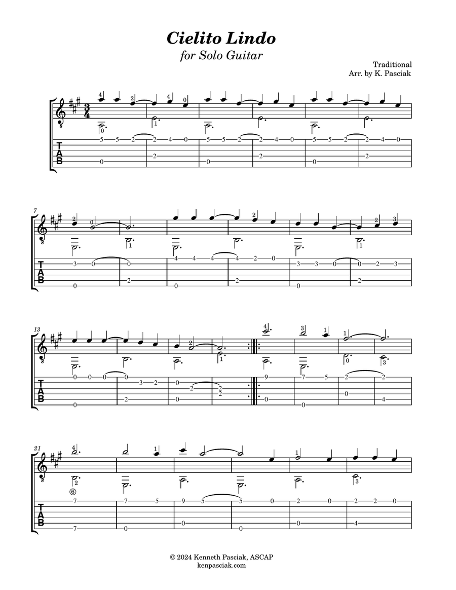 Cielito Lindo (for Solo Guitar) Acoustic Guitar scores gallery preview page 2