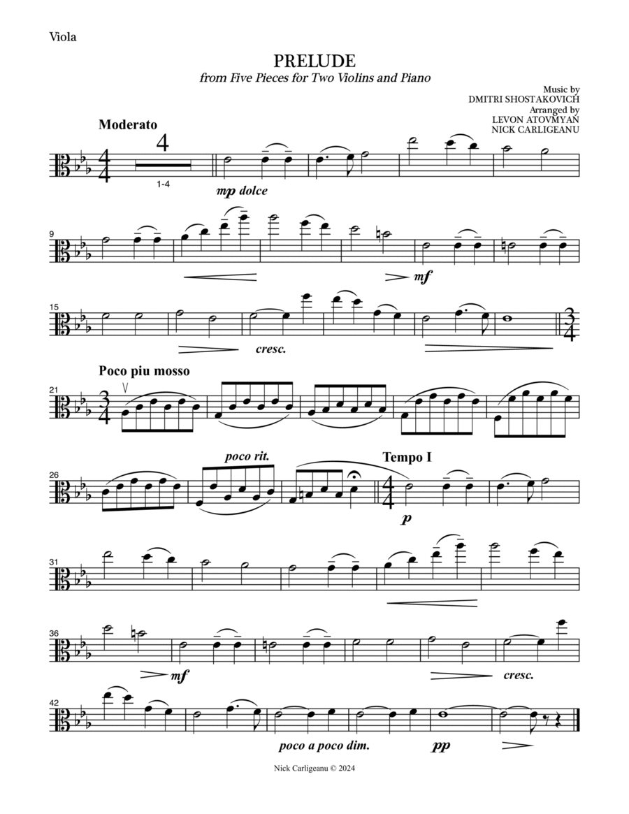 Prelude from Five Pieces for Two Violins and Piano (Viola) Chamber Music scores gallery preview page 1