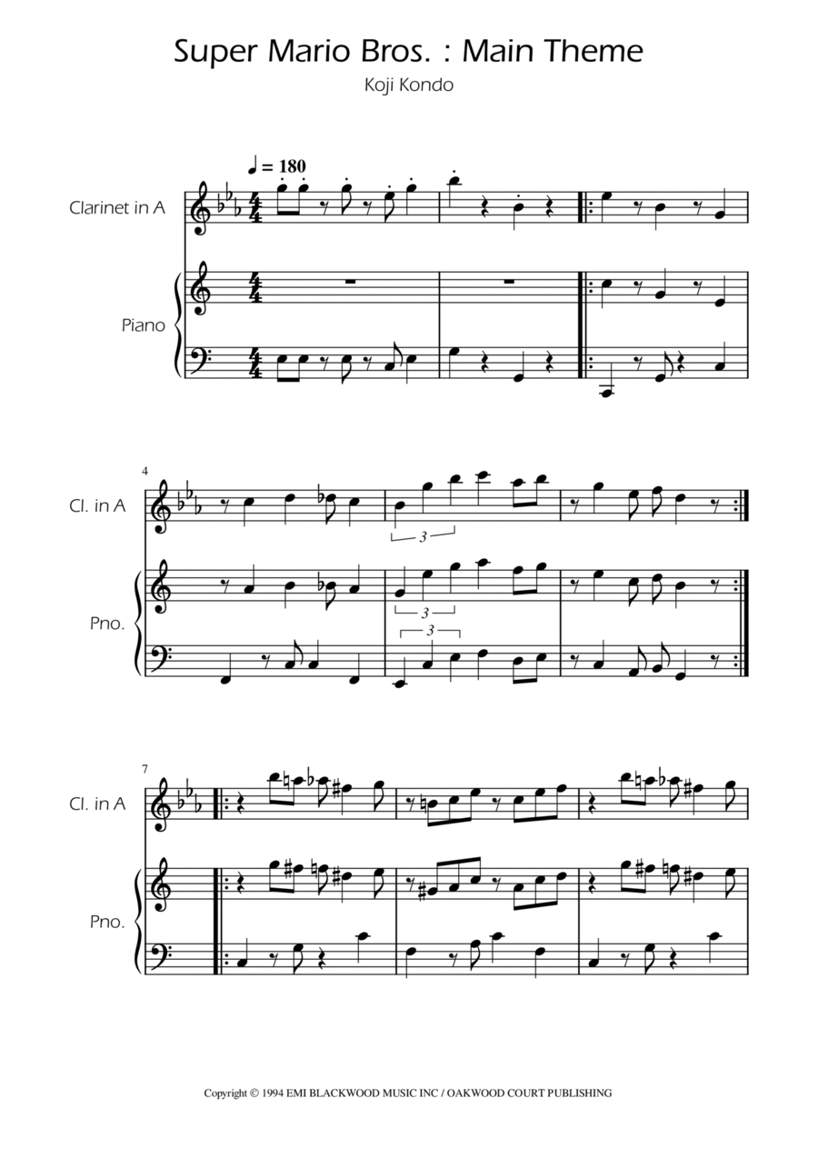 Super Mario Bros Theme A Clarinet scores gallery preview page 1