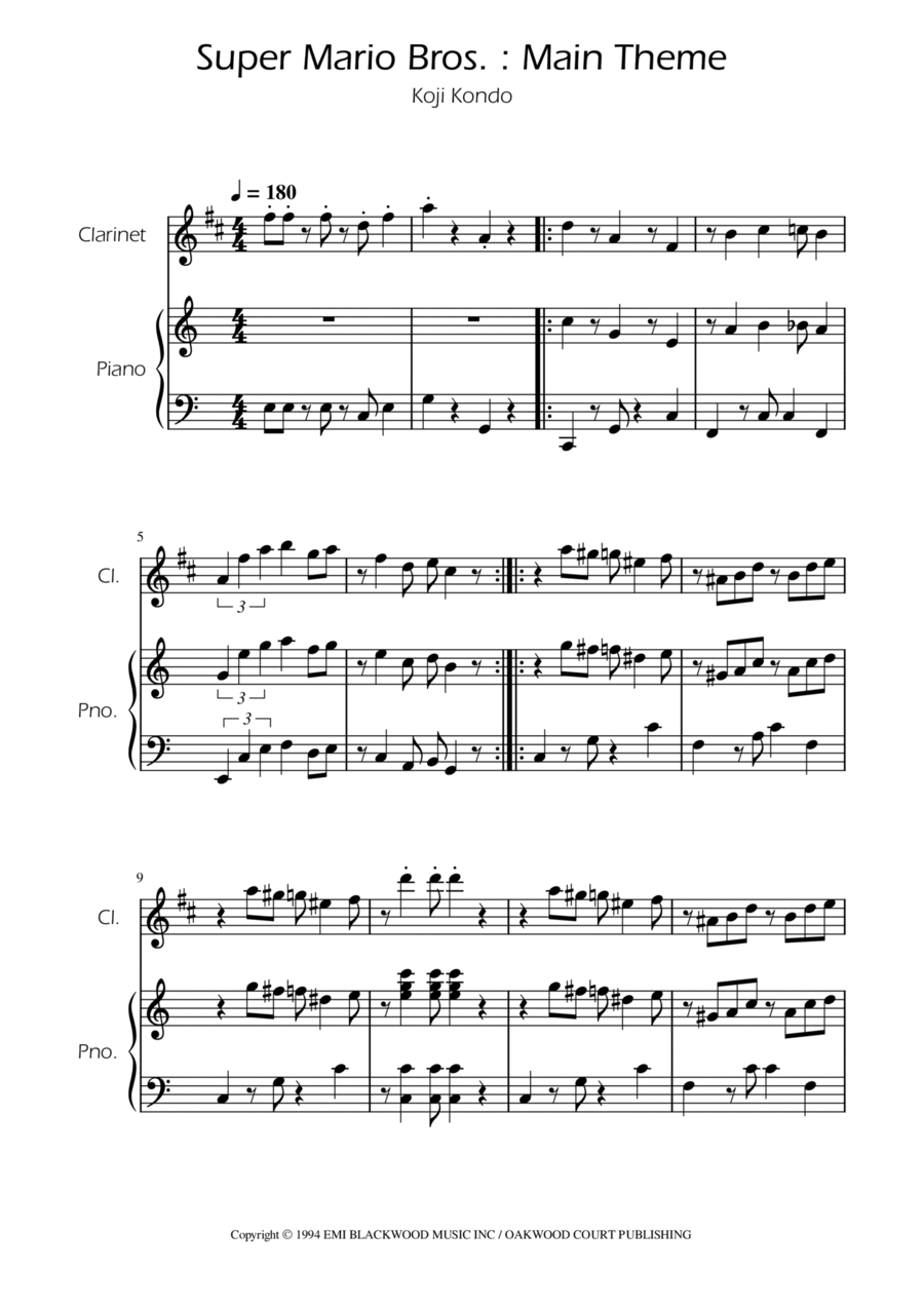Super Mario Bros Theme B-Flat Clarinet scores gallery preview page 1