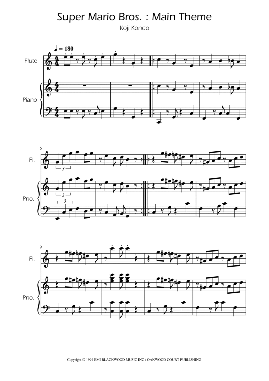 Super Mario Bros Theme Flute scores gallery preview page 1