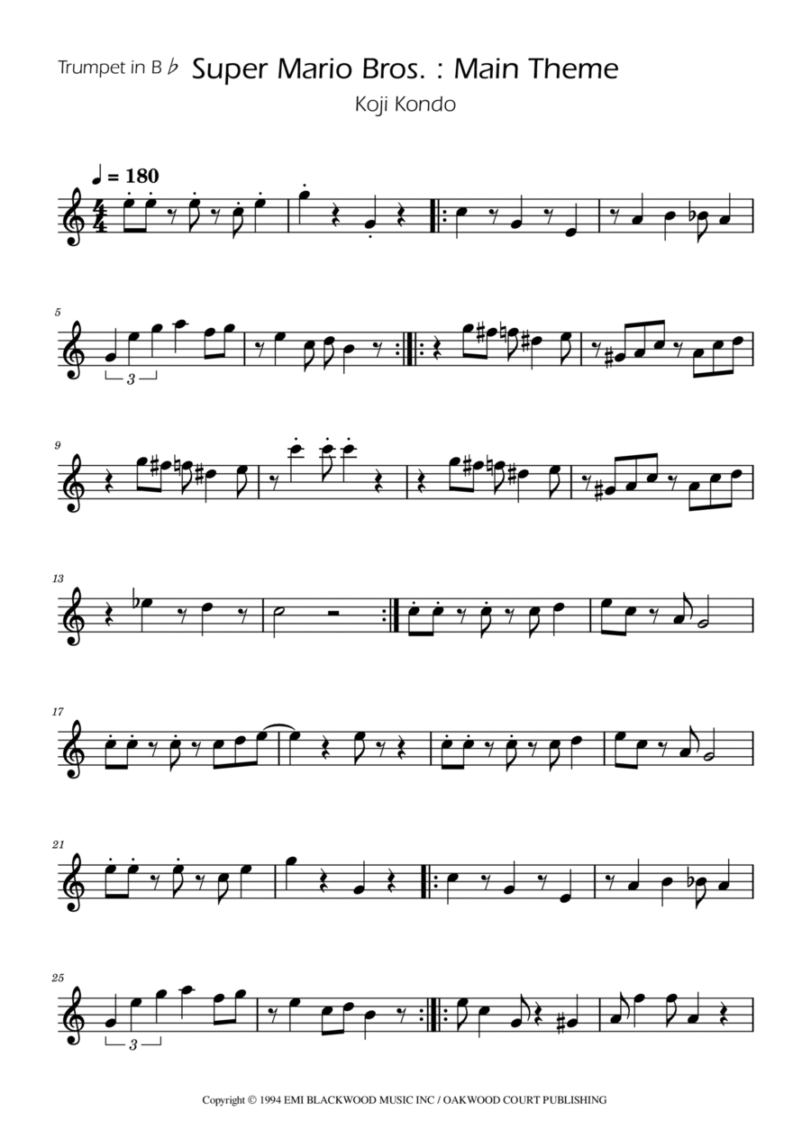 Super Mario Bros Theme B-Flat Trumpet scores gallery preview page 1