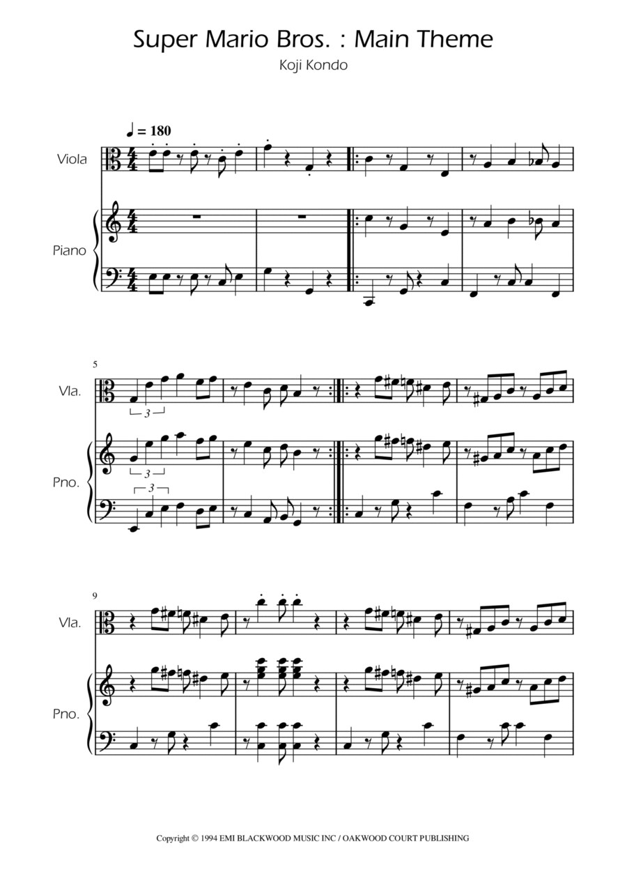 Super Mario Bros Theme Viola scores gallery preview page 1