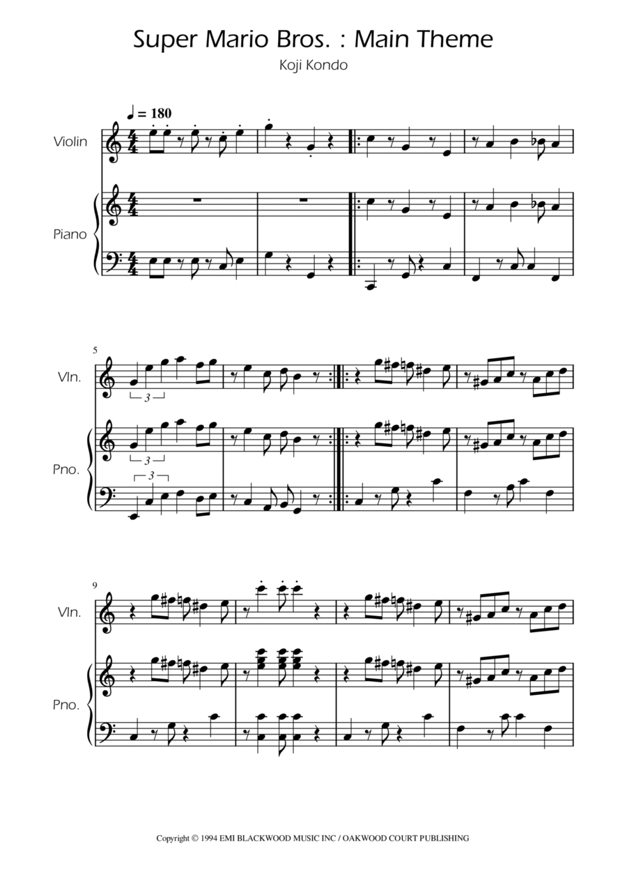 Super Mario Bros Theme Violin Solo scores gallery preview page 1