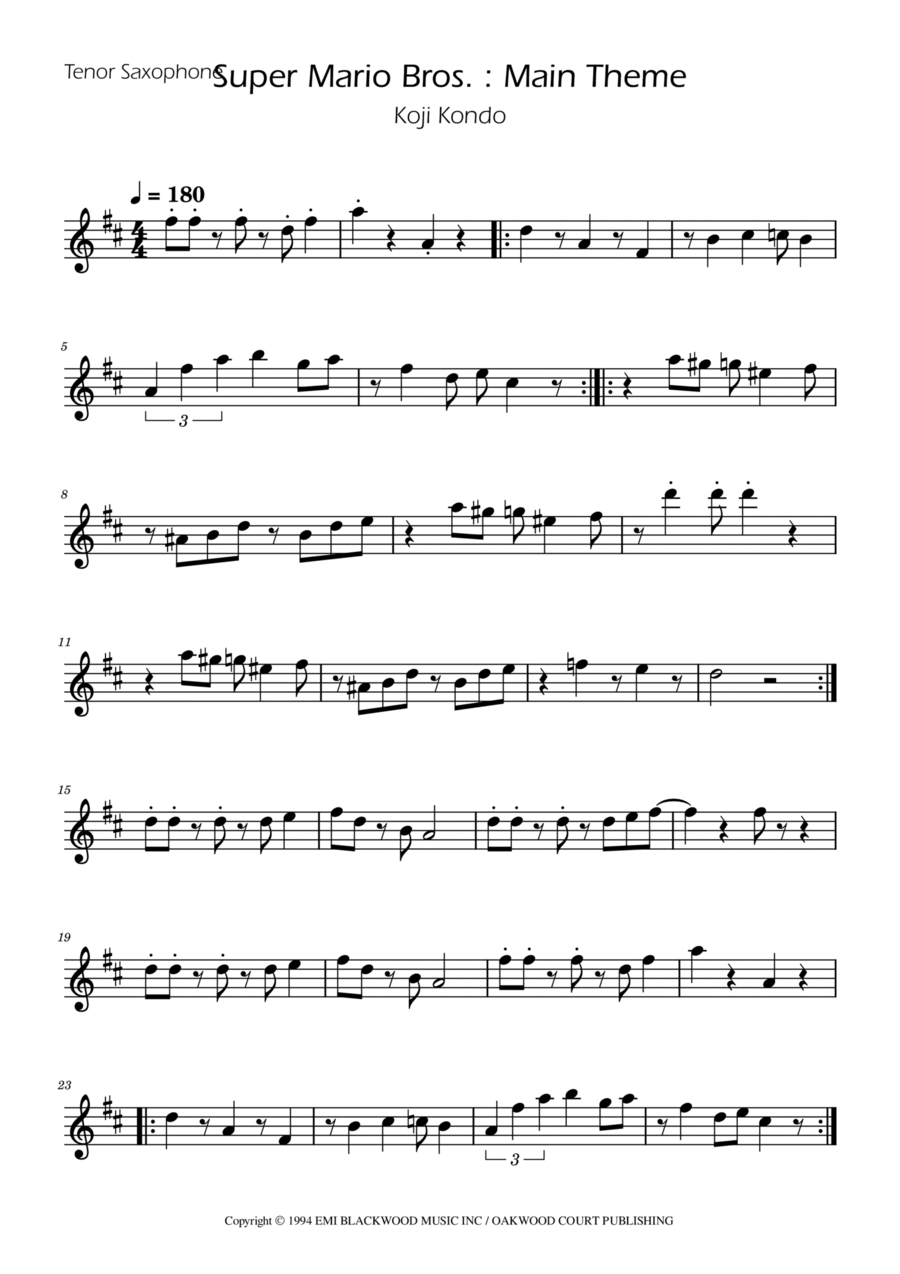 Super Mario Bros Theme Tenor Saxophone scores gallery preview page 1