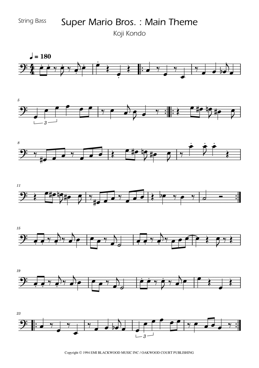 Super Mario Bros Theme Double Bass scores gallery preview page 1