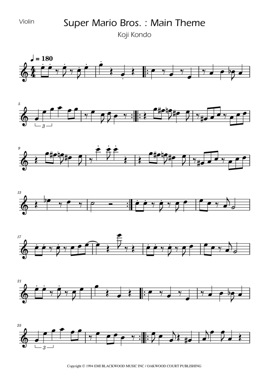 Super Mario Bros Theme Violin Solo scores gallery preview page 1