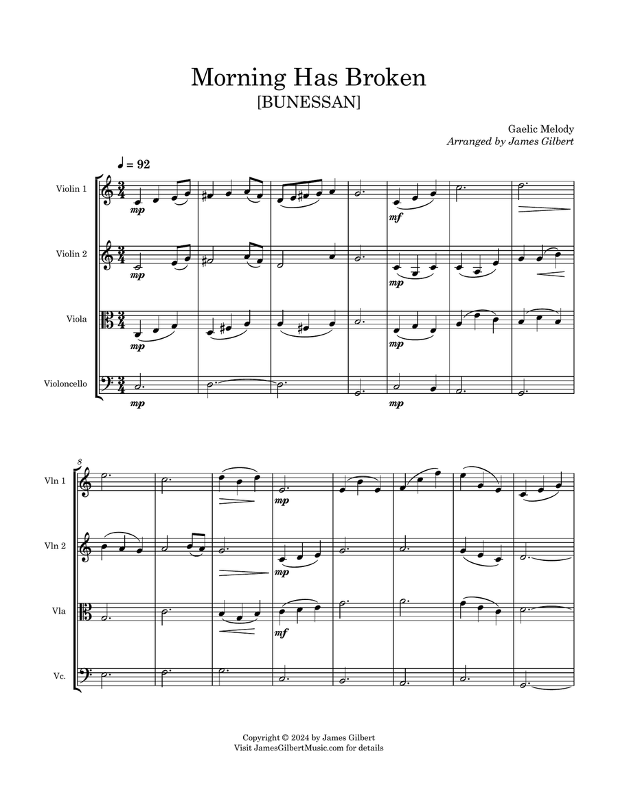Morning Has Broken by James Gilbert String Quartet - Digital Sheet Music page 3