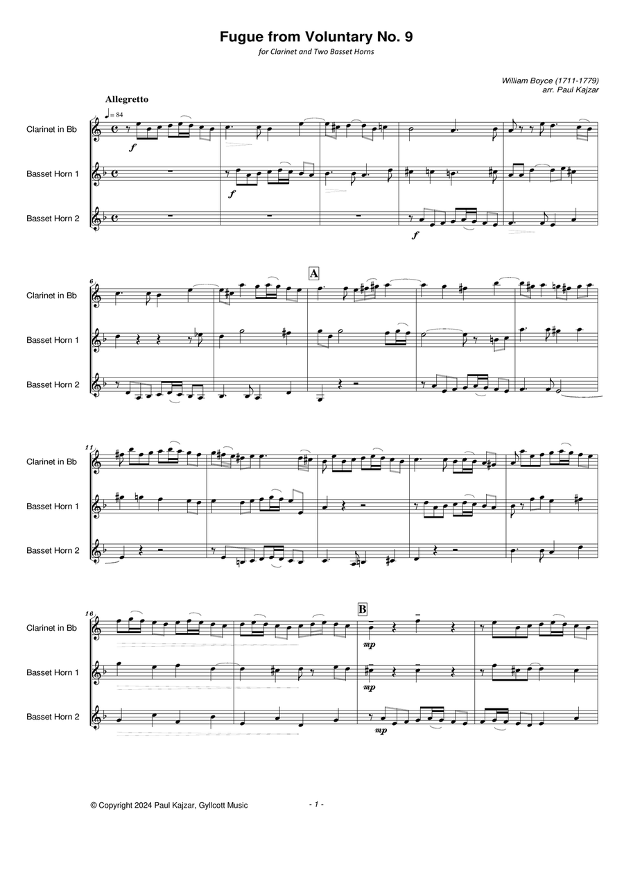 Fugue from Voluntary No. 9 (Clarinet and Two Basset Horns) Woodwind Trio scores gallery preview page 3