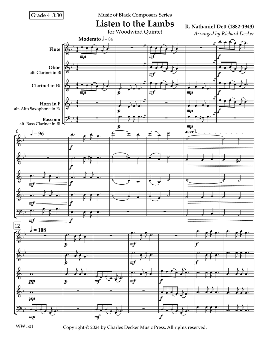 Spiritual: Listen to the Lambs for Woodwind Quintet Woodwind Quintet scores gallery preview page 2