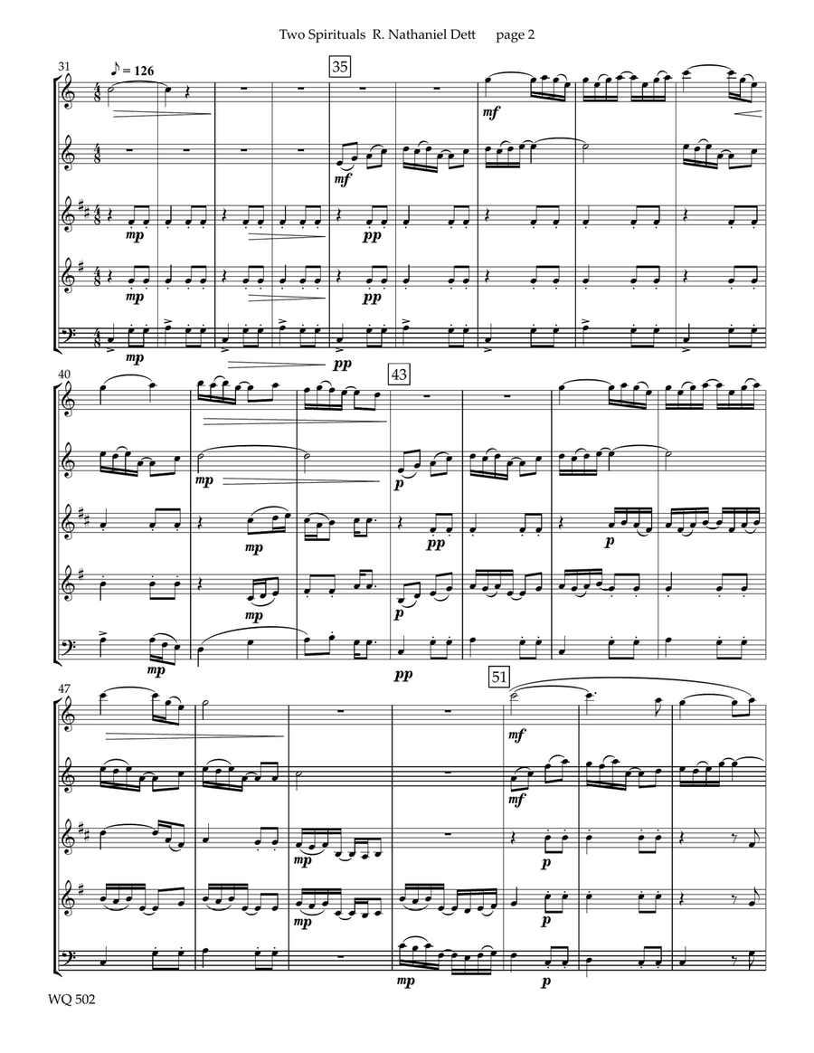 Two Spirituals: Music in the Mine and Let Us Cheer the Weary Traveler for Woodwind Quintet Woodwind Quintet scores gallery preview page 3
