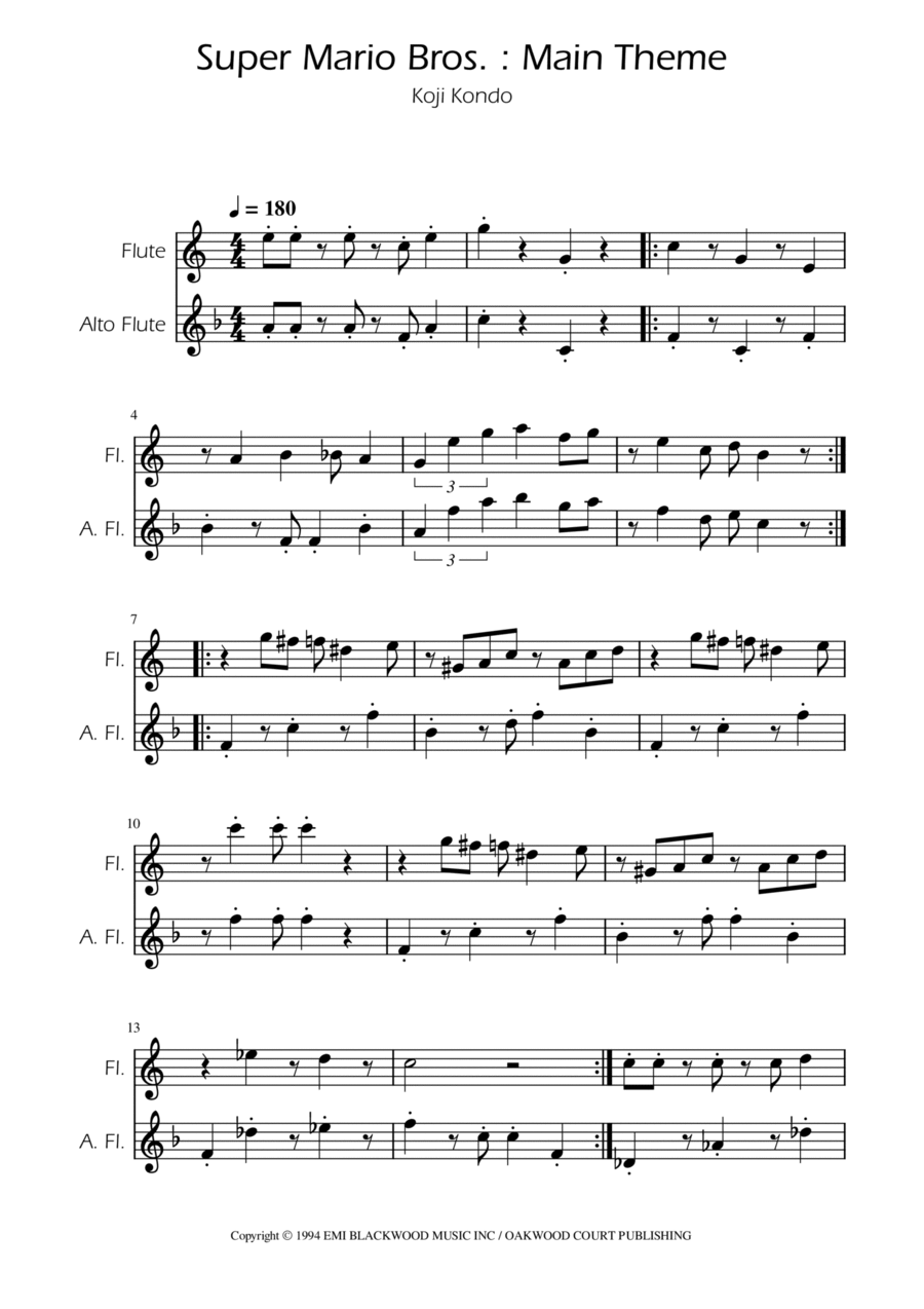 Super Mario Bros Theme Flute Duet scores gallery preview page 1