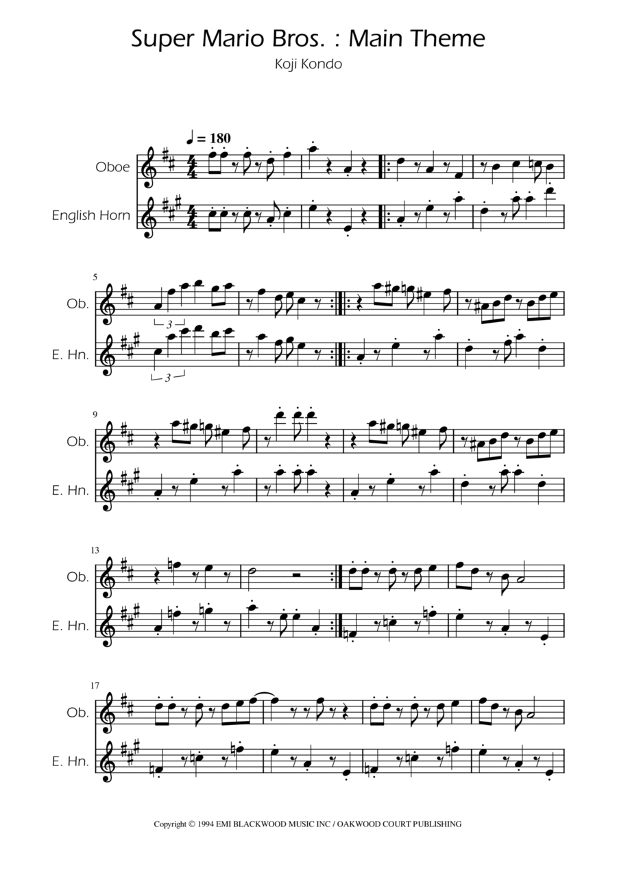 Super Mario Bros Theme Woodwind Duet scores gallery preview page 1
