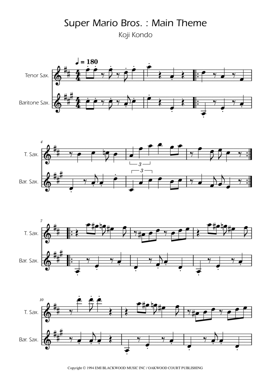 Super Mario Bros Theme Tenor Saxophone scores gallery preview page 1