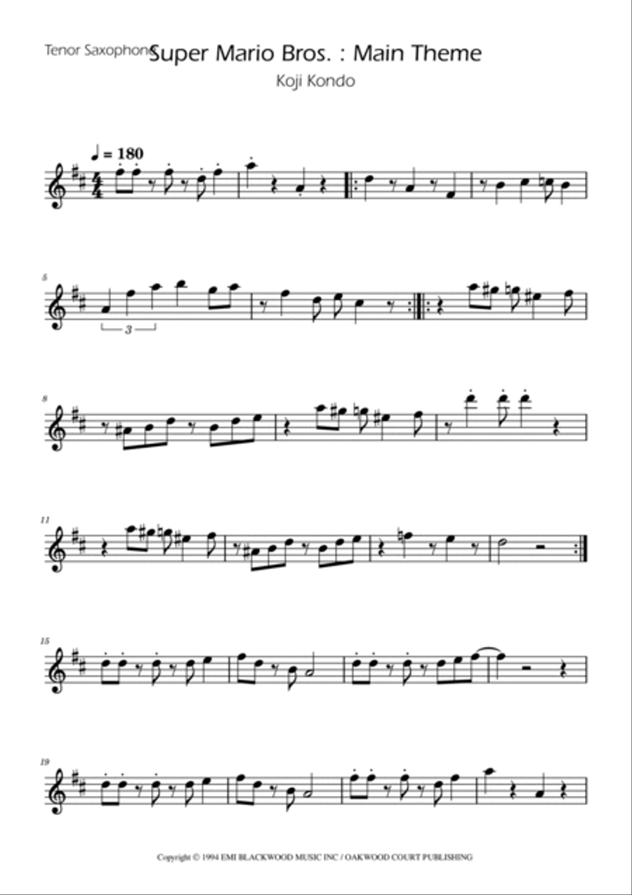 Super Mario Bros Theme Tenor Saxophone scores gallery preview page 5