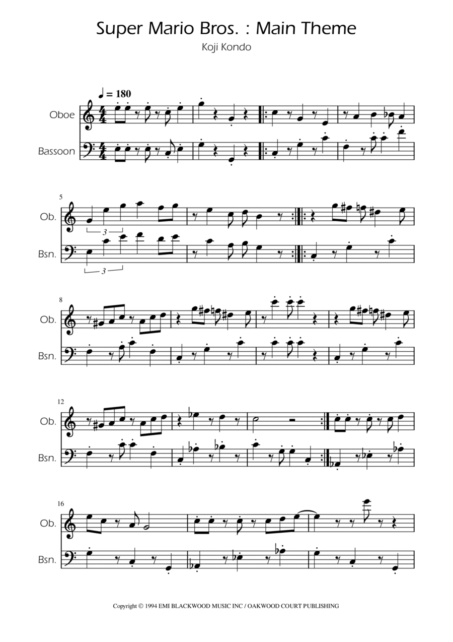 Super Mario Bros Theme Woodwind Duet scores gallery preview page 1