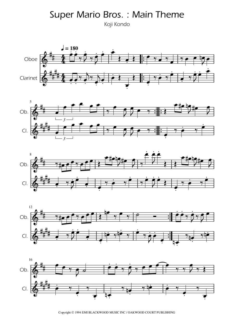 Super Mario Bros Theme Woodwind Duet scores gallery preview page 1