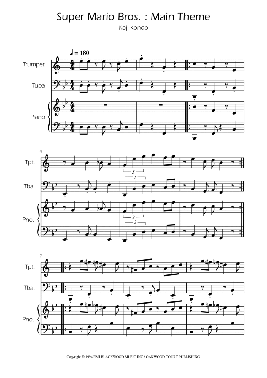 Super Mario Bros Theme Brass Duet scores gallery preview page 1