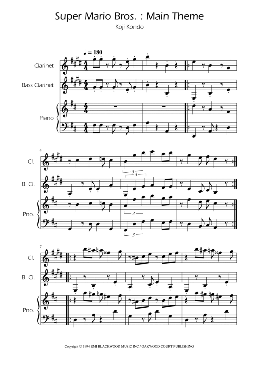 Super Mario Bros Theme Clarinet Duet scores gallery preview page 1