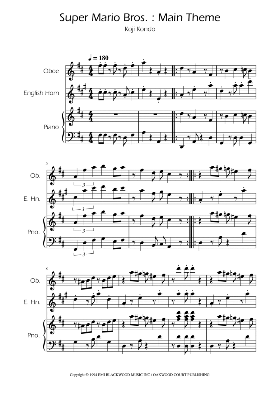 Super Mario Bros Theme Woodwind Duet scores gallery preview page 1