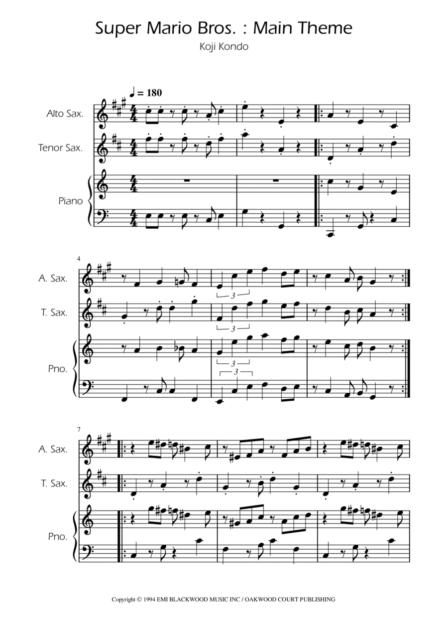 Super Mario Bros Theme Tenor Saxophone scores gallery preview page 1