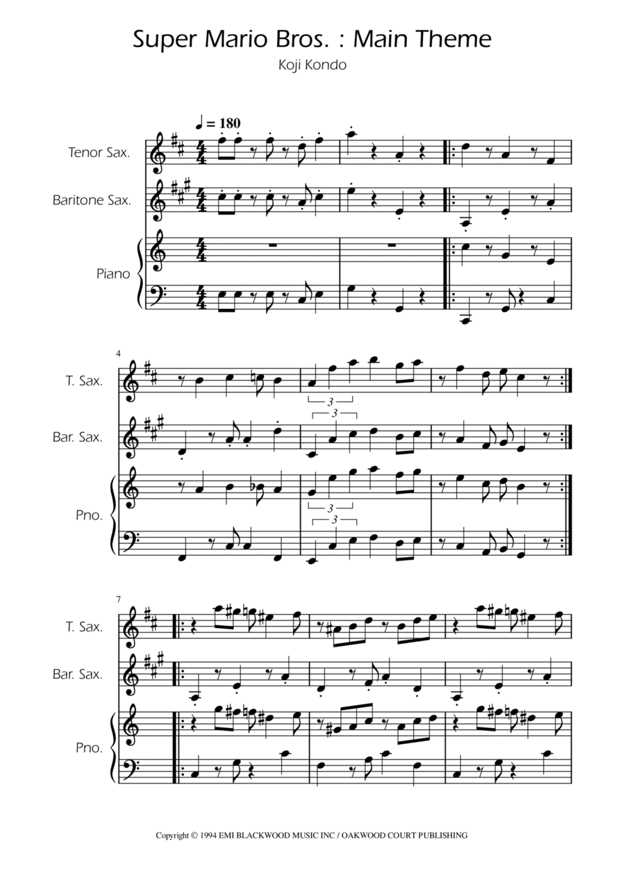 Super Mario Bros Theme Tenor Saxophone scores gallery preview page 1