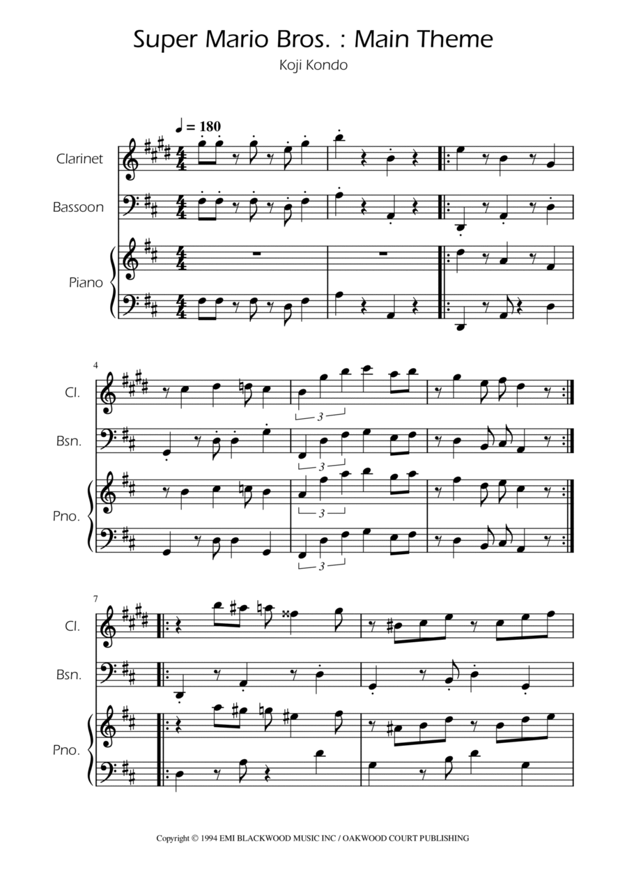 Super Mario Bros Theme Woodwind Duet scores gallery preview page 1